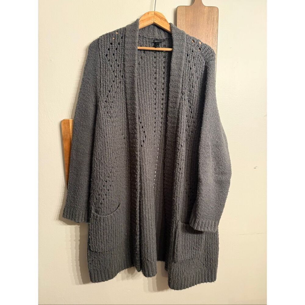 Torrid Gray Long Sleeve Open Front Crochet Knit Pockets Cardigan Sweater‎ Size 0